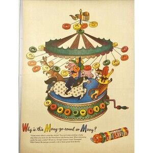 Life Savers "Merry-go-round So Merry" Illustration Vintage Print Ad 1946